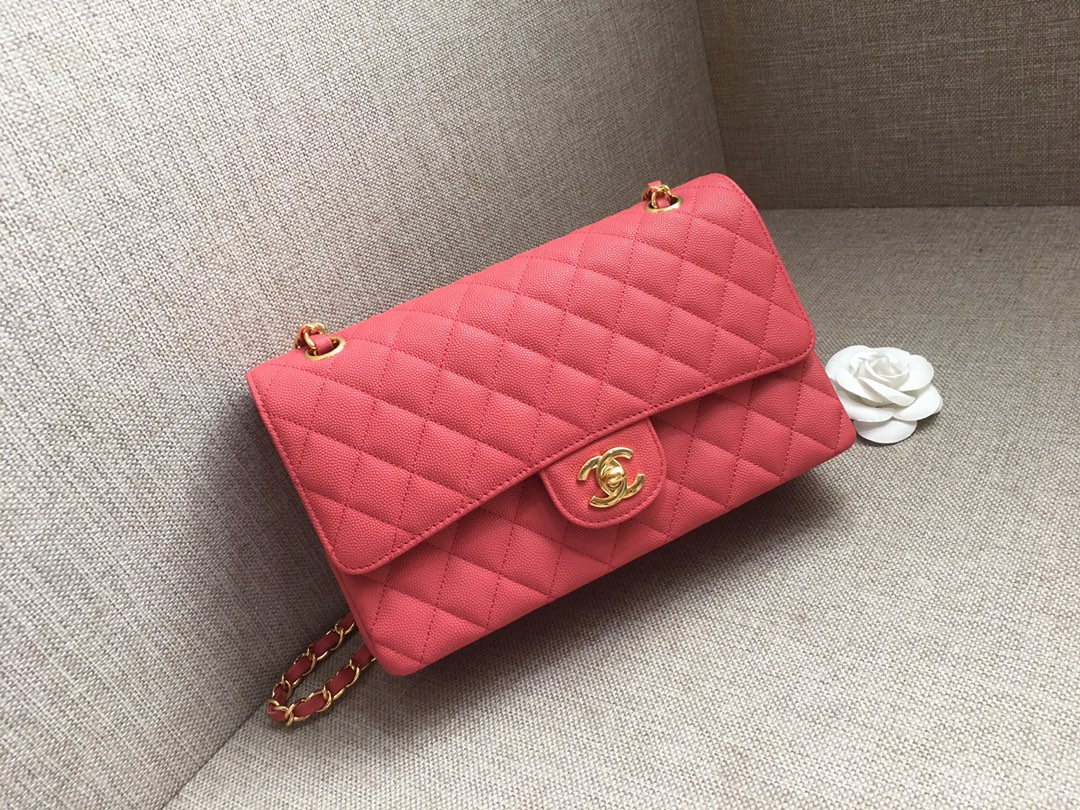 Medium Classic Flap Caviar Bag A01112 Rose Red/Gold